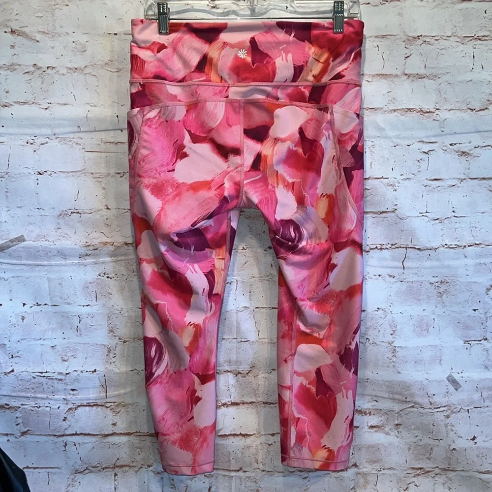 Athleta Pants Womens Large Pink Coral Ultimate Stash II Cropped Leggings Active